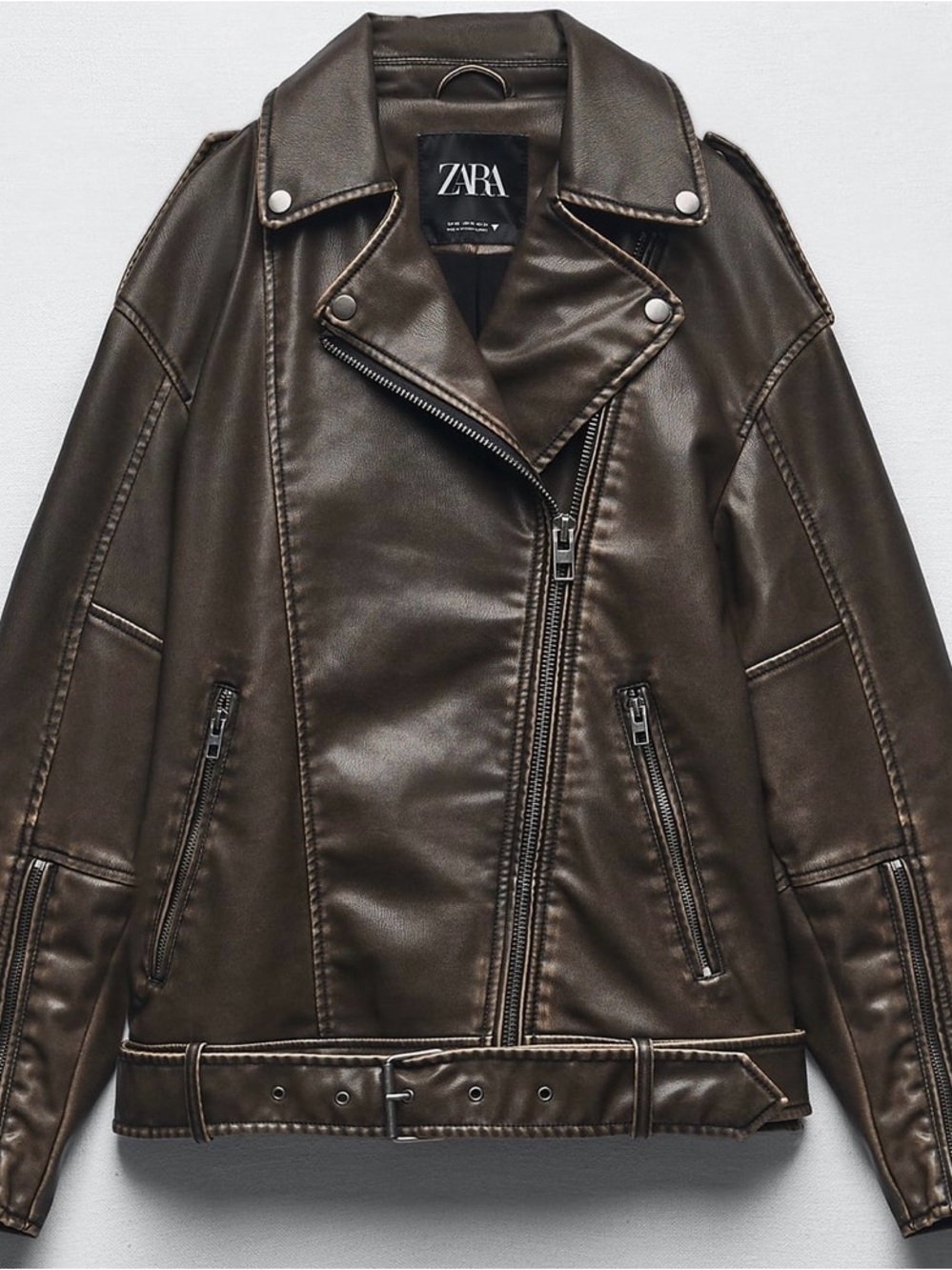 ZARA- Leather Biker Jacket in Dark Brown